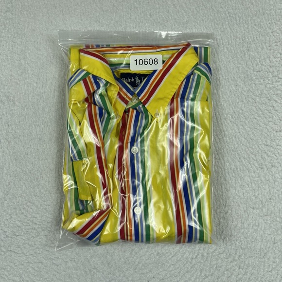 Ralph Lauren Shirt Mens‎ 17.5 XL Yellow Striped Vintage 90s Casual Workwear - Picture 14 of 14